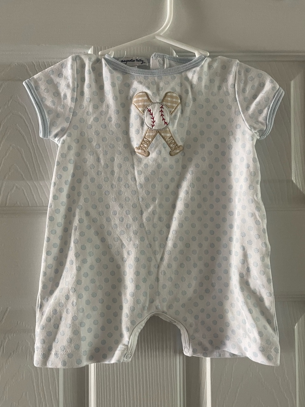 Magnolia Baby Light Blue Polka Dot Baseball Embroidered Baby One-Piece Size 12M